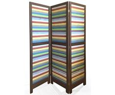 VERDELOOK Country, Paravento a 3 Ante in Legno, con Righe Colorate per arredo casa, Anta 44x168x3 cm