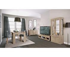 Parete Attrezzata Arredamento Soggiorno Completo con mobile TV Armadio a Vetri Tavolo Mobile Sala Rovere PAI6047