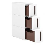 SONGMICS Carrello Mobile, Scaffale Portaoggetti Stretto con 3 Cassetti, Torre Estraibile, Scaffale da Bagno, Mobile per Cucina con Rotelle Rimovibili, PP, Salvaspazio, 45 x 17 x 63 cm, Bianco, KFR07WT
