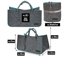 DuneDesign Borsa 50x25x25cm cesta per la Legna Spesa Max 25Kg Grigio Turchesese