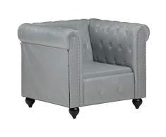 SKM Poltrona Chesterfield Grigia in Vera Pelle