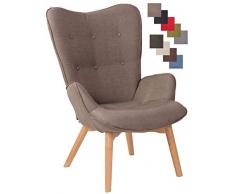 CLP Poltrona Soggiorno con Orecchie Durham in Stoffa E Legno di Faggio I Sedia Lounge Salotto Design Ispirazione Chesterfield, Colore:Taupe
