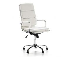 VS Venta-stock Sedia da Ufficio Morgan reclinabile Bianco, Ecopelle, Sedia Executive con poggiatesta Imbottito, Altezza Regolabile, Design ergonomico
