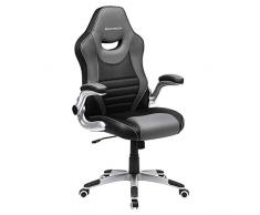 SONGMICS Sedia da Ufficio, Poltrona Girevole Ergonomica, con Braccioli Sollevabile, Base a Stella in Nylon, Capacità di Carico Statico 150 kg, Nero e Grigio OBG63BG