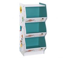 SONGMICS Scaffale per Giocattoli, Scaffale Portagiochi con 3 Scomparti per Bambini, Mobiletto Portaoggetti per Scuola dell’Infanzia, Bianco e Turchese GKR30WT