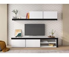 Skraut Home IDEM mobili-Parete attrezzata-Porta TV-Set da Pranzo, Soggiorno Bianco/Nero-Contenitore Moderno 200 x 180 x 40 cm, 200x180x40cm