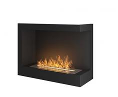 Camino a Bioetanolo Da Incasso Angolare da Parete Con Vetro Protettivo Incluso Telaio Nero Semi-Opaco In Acciaio Inox (60cm Right)