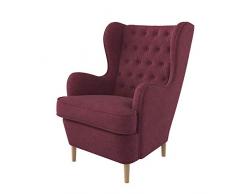 Furninero - Poltrona a orecchioni, Stile Chesterfield, Trapuntato a Rombi con Bottoni Profondi, Gambe arrotondate in Rovere, Softi Cherry Tessuto (Idrofobiche), Rosso