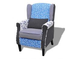 vidaXL Poltrona Patchwork Stile Pastorale Fiori in Stoffa Sedia con Braccioli