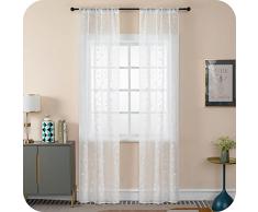 GIRASOLE HOME® Coppia Tende Filtranti in Simil Lino Fantasia Rampicanti Tenda per Porta Finestra ed Interni 2 Pannelli con Tasca e Passanti Nascosti (Bianco, 70x235cm)