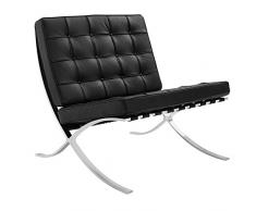 Furnwise Poltrona moderna in pelle per soggiorno con struttura in acciaio inox lucido (nero)
