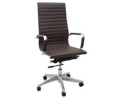 Sedia Direzionale da Ufficio in Ecopelle con Braccioli Modello Rem a Schienale Alto e Colore Cacao