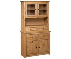 Festnight Credenza con Vetrina Moderna in Legno di Pino Panama Range Naturale,Credenza Soggiorno,Credenza Cucina,Credenza Sala da Pranzo,Credenza in legno93x40,5x180 cm