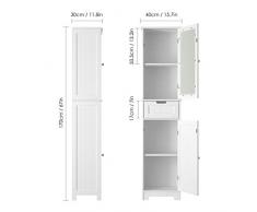 HOMECHO Mobile Alto per Il Bagno Armadio a Colonna da Bagno, Modern Tower Mobile Bagno con 1 Cassetto e 2 Ante, Bianco, 40 x 30 x 170cm