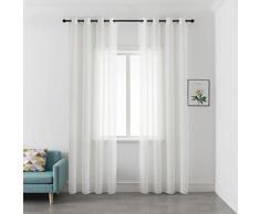 GIRASOLE HOME Coppia Tende Voile Semitrasparenti Effetto Lino Tenda per Soggiorno Camera Balcone Finestra e Interni 2 Pannelli con Occhielli (Bianco, 140x290cm)