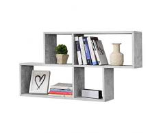 Mensola da Parete con 4 Scomparti a Cubo/Rettangolo 100 x 19,5 x 53 cm Scaffale Pensile con Ripiani Portaoggetti Libreria - Effetto Cemento