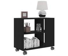 Festnight Tavolino Basso da Salotto con 2 Ripiani e 4 Ruote Tavolo Soggiorno Moderno in Truciolato 70x35x55 cm Colore Nero