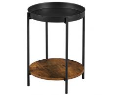 VASAGLE Tavolino da Salotto a 2 Ripiani, Tavolino da Divano Rotondo con Vassoio Movibile, Tavolino da Caffè, Struttura in Metallo, per Soggiorno e Camera da Letto, Marrone Vintage e Nero LET221B01