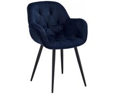 Ibbe Design Set di 2 Blu Sedie da Pranzo Sedia per Cucina Sgabello Imbottito Salina Poltroncina in Velluto con Braccioli, Gambe in Metallo Nero