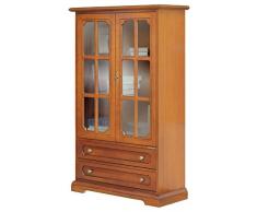 Mobile vetrinetta 2 Porte 2 cassetti, Argentiera Classica, Legno Tinta Ciliegio Patinato, Mobile per Soggiorno/Salotto/Sala da Pranzo, Stile Classico, Made in Italy, Dimensioni: L84xP34xH136 cm