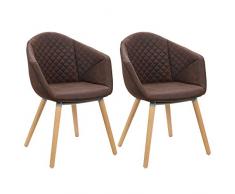 WOLTU BH89dbr-2 Coppia Sedie da Pranzo Design retrò Poltroncina per Soggiorno Sala D'attesa Cucina Ristorante Sgabello Poltrona con Schienale Braccioli Tessuto di Lino Gambe Legno Marrone 2 Pezzi