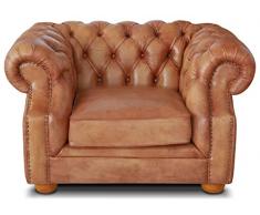 Casa Padrino poltrona Chesterfield di lusso in pelle 125 x 100 x A. 80 cm - Diversi Colori - Poltrona da soggiorno in vera pelle - Mobili da Soggiorno Chesterfield, pelle di colore:Vintage Cognac
