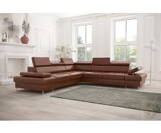 LENART FRIDERIK-EU - Divano angolare in pelle, con funzione sleep [destra - marrone] divano angolare con funzione sleep, soggiorno, divano ad angolo, soggiorno, divano e divani