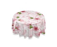 Kcldeci Tovaglia rotonda giapponese con fiori rosa e boccioli di ciliegio da 150 cm, tovaglia, tovaglia per tavolo da pranzo in cucina, feste a buffet
