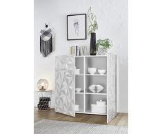 Arredocasagmb.it Mobile credenza Contenitore 2 Ante Moderno Bianco Lucido Anta con Serigrafia Soggiorno Madia Buffet con sportelli Design PRISMO 04