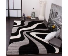 Paco Home Tappeto di Design Motivo Ondulato Orlo Lavorato A Mano nei Colori Nero Grigio Bianco, Dimensione:80x150 cm