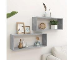 KTHLBRH Scaffali galleggianti scaffali moderni per ufficio Mensole Parete a Cubo 2pz Grigio Cemento 60x15x23 cm Truciolato Adatte per camere da letto, bagni, cucine, soggiorni, uffici, sale giochi