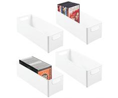 mDesign Set da 4 contenitori in plastica con Maniglie per Raccogliere Dvd – Porta CD e Dvd o Videogiochi trasportabile – Ideale Anche Come portariviste – Bianco
