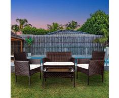 YOUKE Pezzi in Rattan mobili da Giardino Divano Set di tavoli e sedie da Giardino, Veranda - Brown