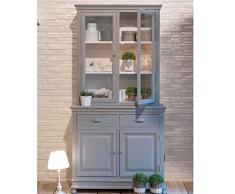 Shakò Credenza Provenzale Legno Grigia con Sportelli in Legno, Dimensioni cm 94 x 44 x H184 - Arredamento etnico, Mobili Etnici, Artigianato Provenzale, Mobile Credenza Soggiorno