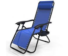 VOUNOT Sdraio da Giardino con Portabicchieri e Poggiatesta Regolabile, Sedia Pieghevole Zero Gravity da Esterno, Poltrona Relax, Carico Massimo 120kg, Blu