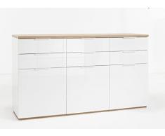 Composad | Credenza della Linea MUNDI con 6 Cassetti e 3 Ante, Madia, Mobile Ingresso, Dimensioni 179,20x102,30x50 cm, Colore Rovere e Bianco Laccato, Soggiorno, Ingresso, Made in Italy