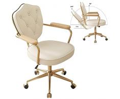 XIaoHESHop Pelle PU Sedia da ufficio Schienale medio Sedia da scrivania Sedia per computer Sedia operativa Retro Sedia Vanity con rotelle, Base in metallo e funzione di inclinazione a 120°