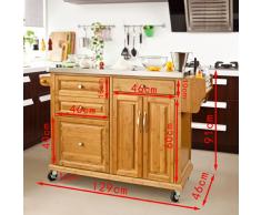 SoBuy Carrello di servizio, Scaffale da cucina, Mensola angolare, bambù+ acciaio(piano), FKW14-N(L129*L46*A91cm).IT