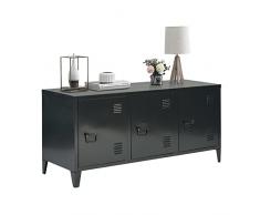 Mobile Cosy grande spazio a 2 strati, 3 ante in metallo, mobile da ufficio, credenza, armadio, 120 x 40 x 58 cm, con ripiano nero