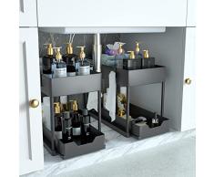 DEKAVA organizer sottolavello Cucina 2 Livelli, Scaffale Estraibile per Lavello, cesti portaoggetti per cassetti, cestini multiuso da bagno per bagno (nero)