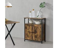 Comò/Credenza (AxLaxP) 79 x 60 x 30 cm Mobile per Soggiorno/Cucina/Camera da Letto - Telaio Laterale in Ferro, Armadietto a 2 Ante e Ripiani - Effetto Legno Scuro