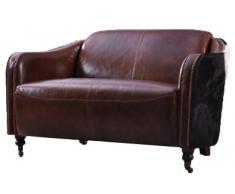 Clubsofa Dallas - Divano a 2 posti, in vera pelle di mucca, stile vintage, colore: marrone scuro