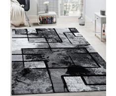Tappeto di Design Moderno Pelo Corto Astratto Effetto Dipinto Nero Grigio Antracite, Dimensione:140x200 cm