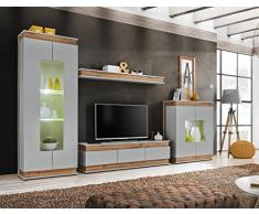 Arredodacasa.com Parete Attrezzata Soggiorno con Vetrine Illuminate con Luci LED Ampio Mobile TV e Mensola Mobile Moderno Grigio Perla e Rovere PAP27