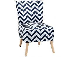 homcom Poltrona Moderna con Motivi a Onda per Soggiorno, Poltroncina Imbottita e Rivestita in Tessuto Lino, 51x62x81cm, Bianco e Blu