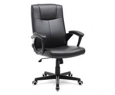 Songmics OBG32B Sedia da Ufficio Girevole con Copertura Finta Pelle Resistente all’Abrasione, Altezza Regolabile, Design Ergonomico, Nero, 66 x 66 x 110 cm