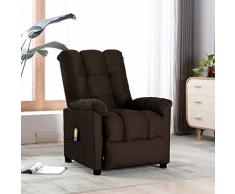 vidaXL Poltrona Massaggio Reclinabile Poltroncina per Massaggi Divano Singolo Massaggiatore Sedia TV Arredamento Marrone Scuro Tessuto