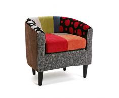 Versa 19501376 Poltrona Rotonda Philippe, Cotone e Legno, Patchwork, Multicolor, 62 x 60 x 62 cm
