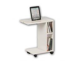 Stella Trading Latino Moderno su rotelle in Bianco-tavolino Mobile con Pratico Porta Tablet e ripiano per la Tua Zona Giorno, Legno ingegnerizzato, 50 x 60 x 30 cm