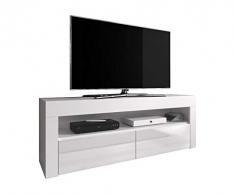 E-Com Mobile TV per intrattenimento Lowboard Luna, 140 cm, Corpo Bianco Opaco/Frontali Bianco Lucido (Senza LED)